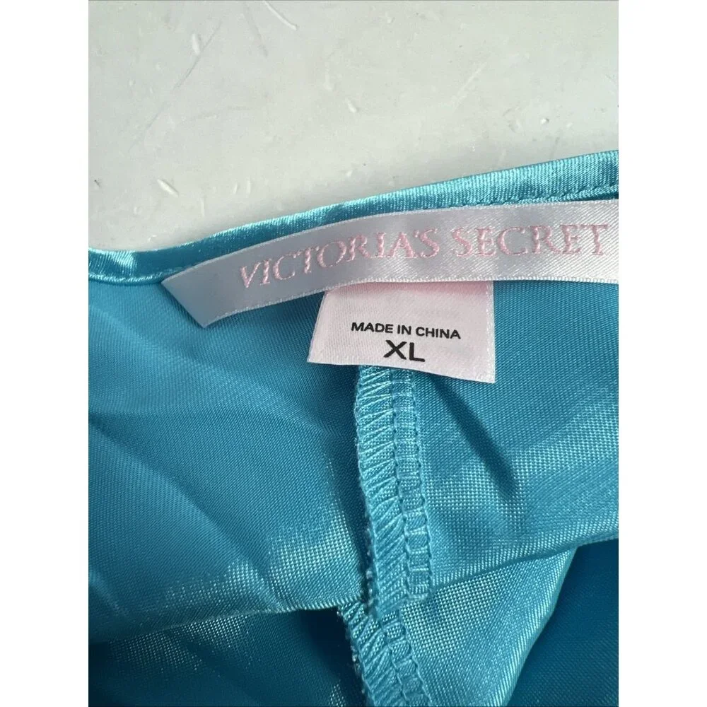 VICTORIA'S SECRET Babydoll Blue SATIN Nightgown Slip Dress Open‎ Tie Front VTG
